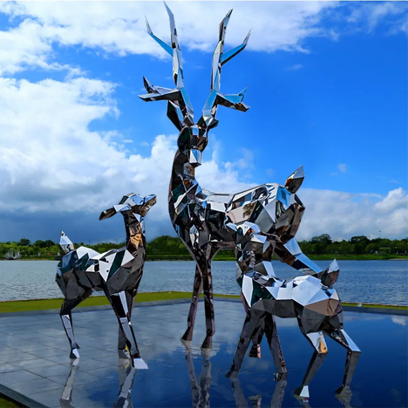 Outdoor Metal Sculptures Decorated With Deer And Deer, Customizable For Squares, Gardens, Parks, Villas, Decorative Art