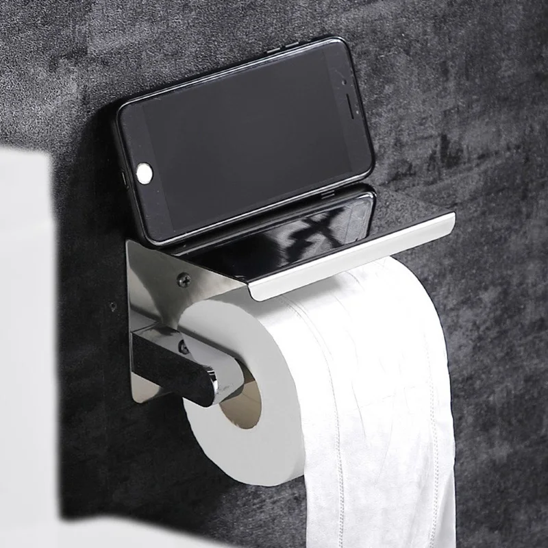 No Drilling stainless steel toilet paper holder with shelf toilet paper roll holder toilet roll paper holder