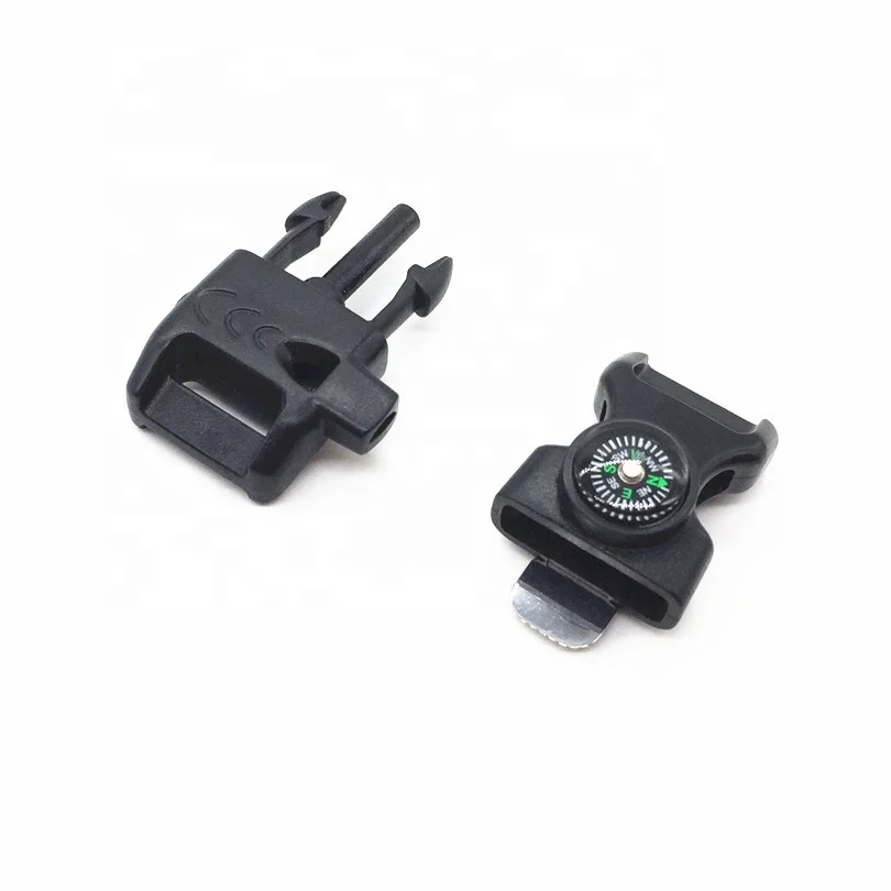 Online sales black flint fire starter buckle accessory clasp for paracord bracelet with compass