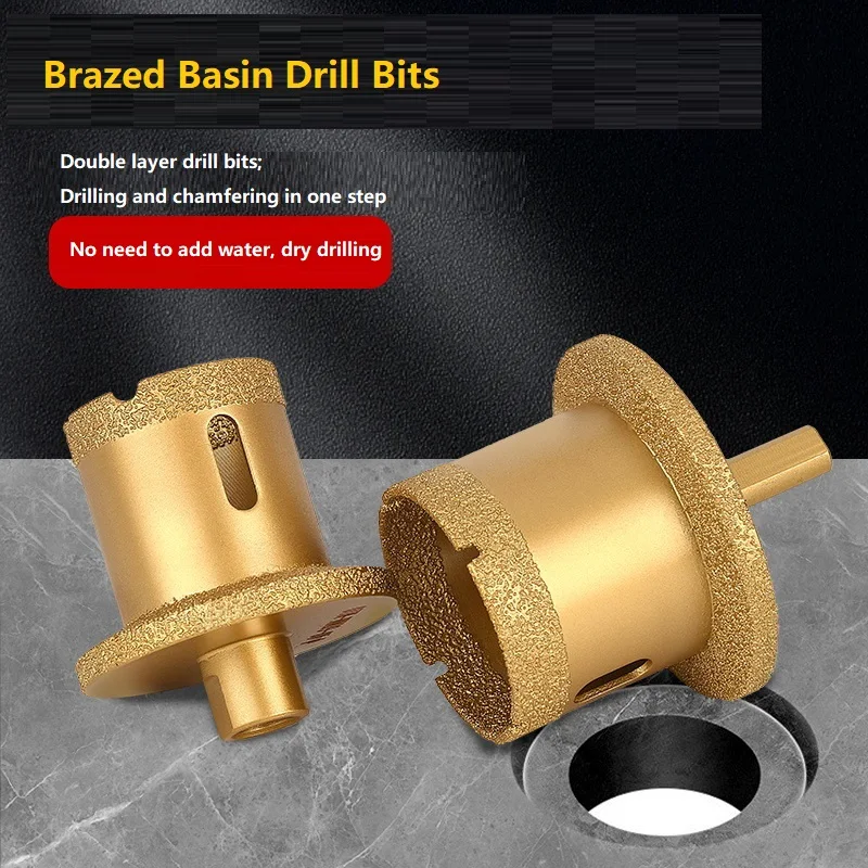 40/60mm 45/65mm 50/70mm Brazed Double Layer Diamond Drill Bits for M10/M14 Angle Grinder for Basin Tile Flume Granite Marble