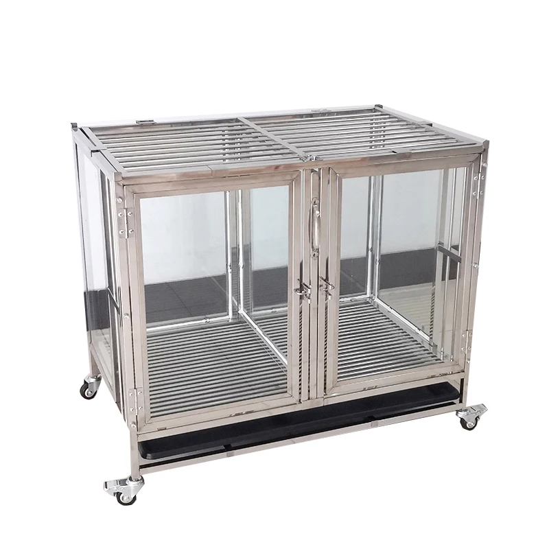 Lize Pet Stainless steel glass dog display cage folding pet carrier for sale