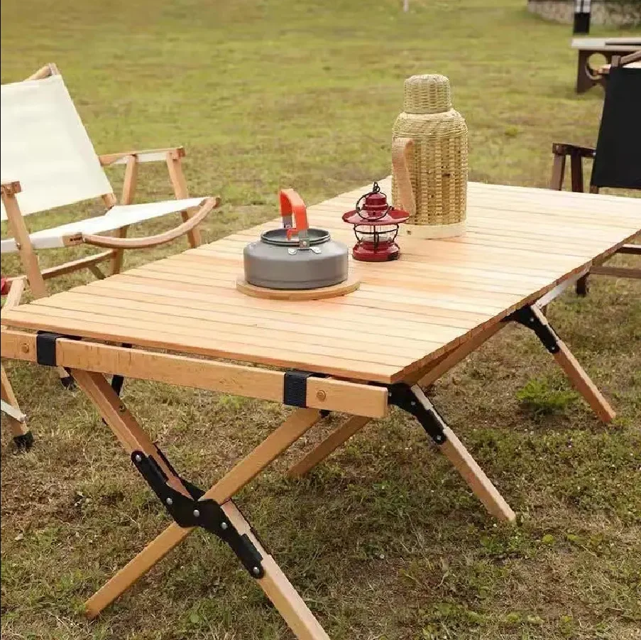 Bright Pine Wood Camping Table Outdoor Foldable Portable Egg Roll Table Camping Picnic Foldable Table