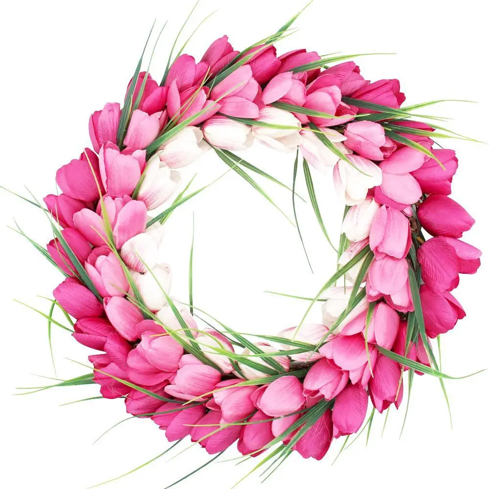 Simulation Tulip Home Decoration Wreath Long Leaf Tulip Garland Vine Circle Door Hanging Decoration