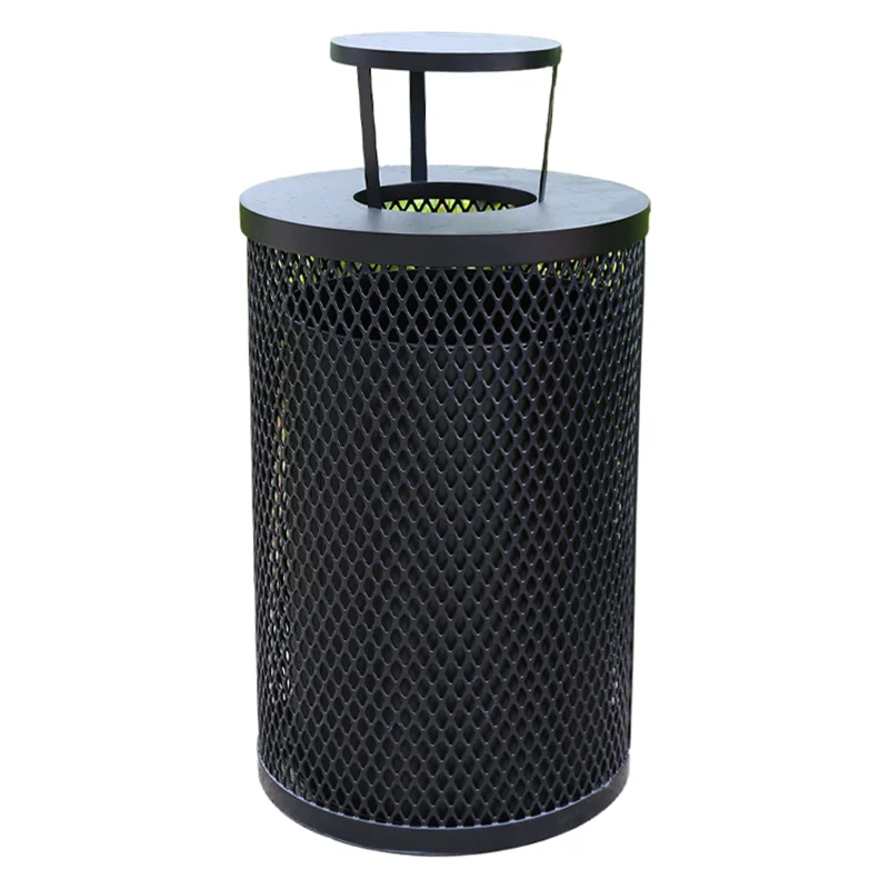 outdoor big expanded metal mesh garbage receptacle trash can outside park street recycle waste bin commercial steel dust bin