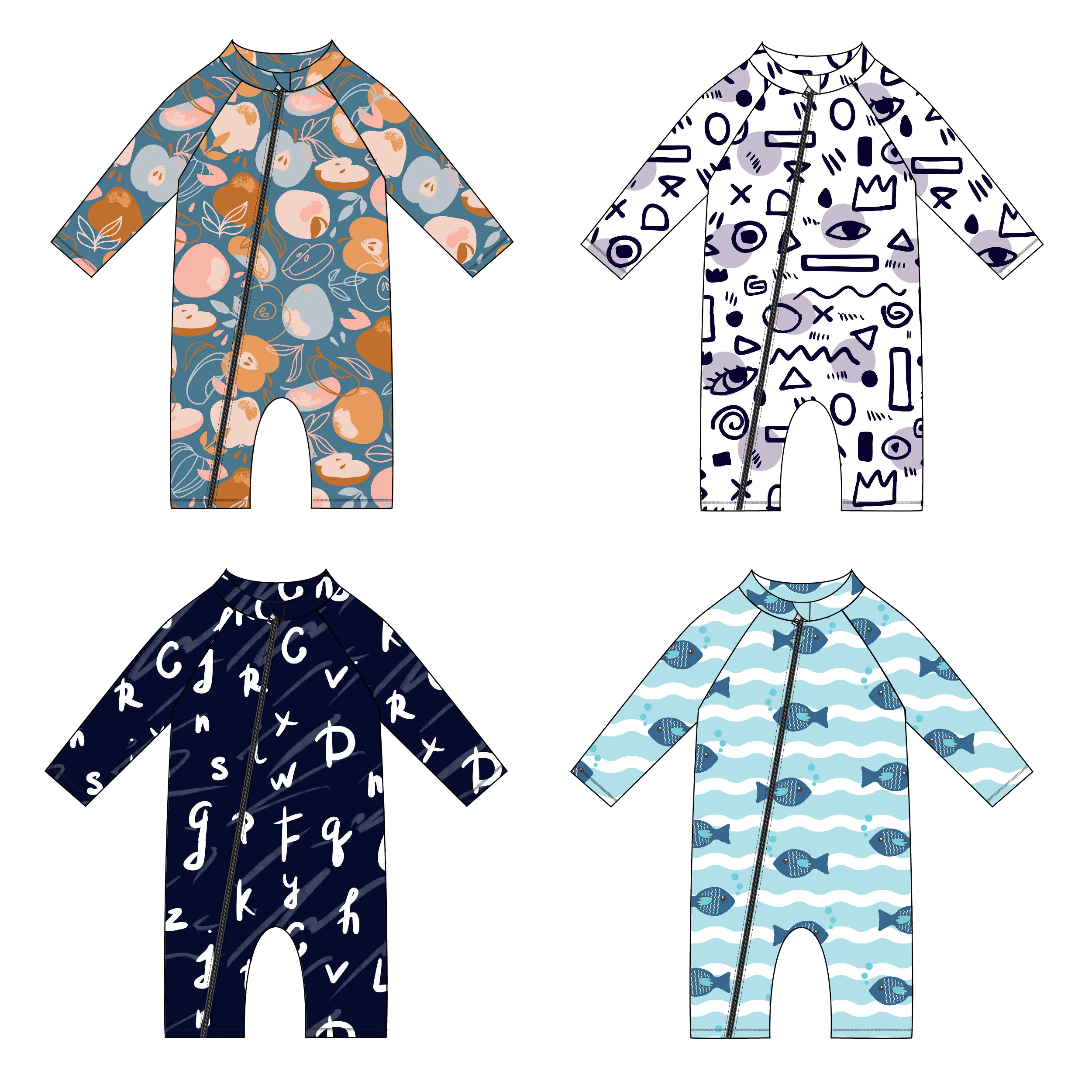 FIELD BALANCE Custom Print Romper Set Baby Clothes Toddler Boy Infant One Piece Pajamas With Zipper