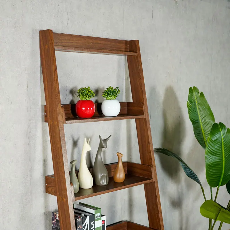 Modern movable wooden book shelf Home Wooden Bookcase Ladder Book Shelf