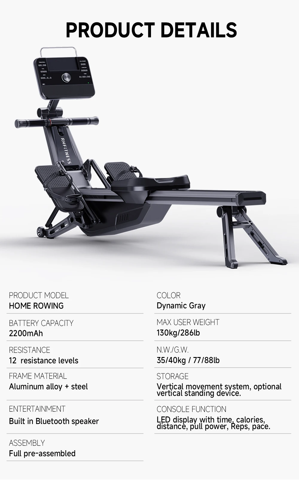 RH Design Commercial Gym Equipment Rowing Machine Concept Air Crane Sports Rowing Machine