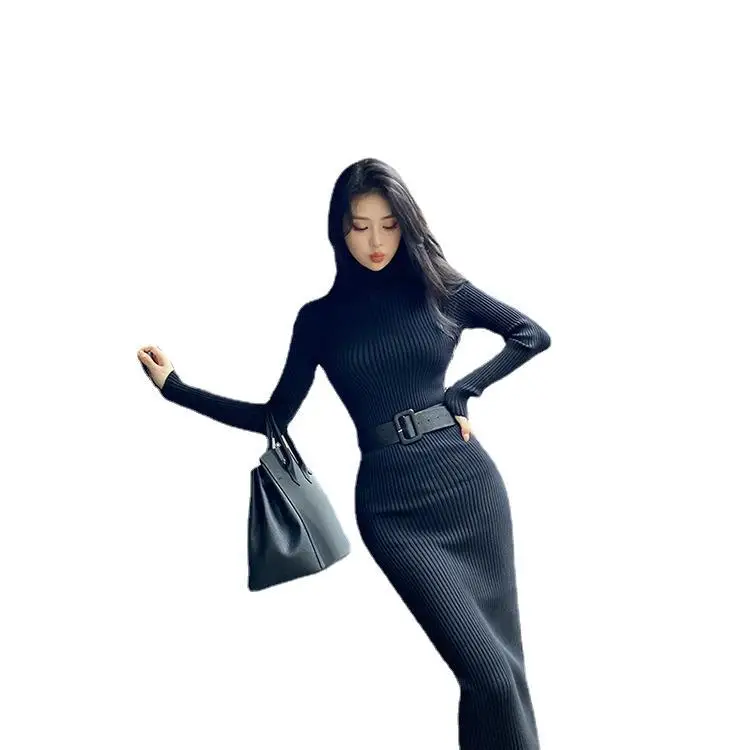 Autumn and winter women slim bodycon knit dresses winter knitted sweater dresses white knitted long dresses