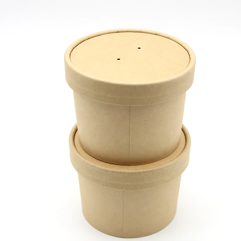 Disposable kraft paper soup bowl cup 8oz microwave container with lids