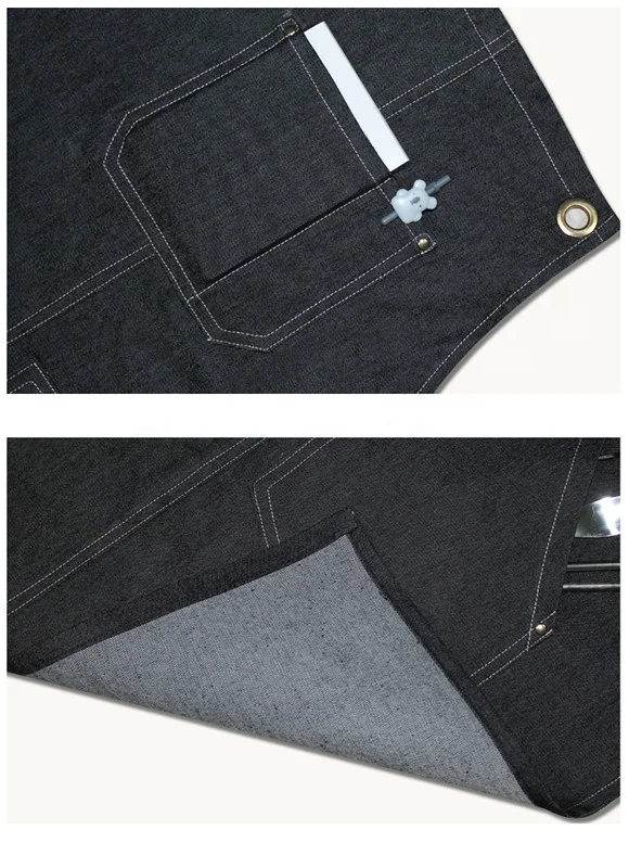 High Quality Chef Kitchen Denim Apron With Custom Logo And leather Strap Barber Apron