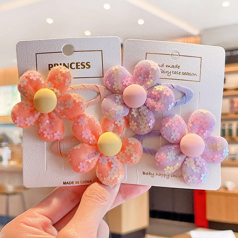 2 Pcs/set Sequins Flower Hair Clips Sweet Children Colorful Sequin Flowers Hairpins