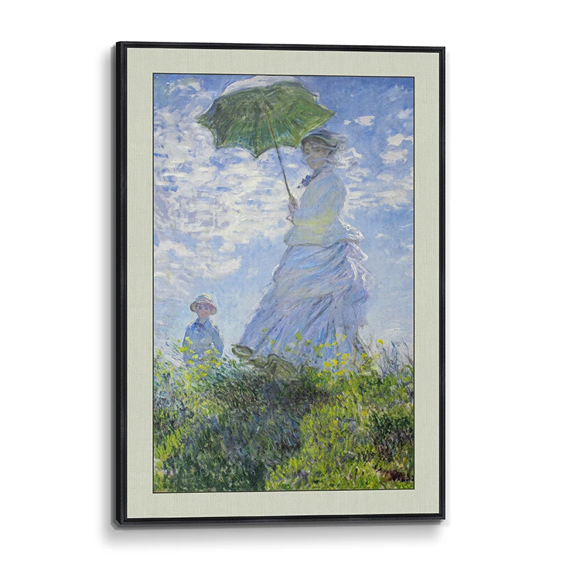 Famous Artwork Oil Painting Woman with a Parasol3D Giclee Printed Brushstroke Textured Framed Wall Art Ready To Hang Living Bed