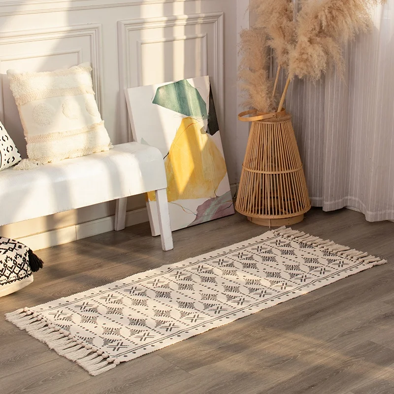 Customization Geometric Printed Boho Farmhouse High Quality Cotton Woven Area Rugs For Living Room Carpets And Rugs