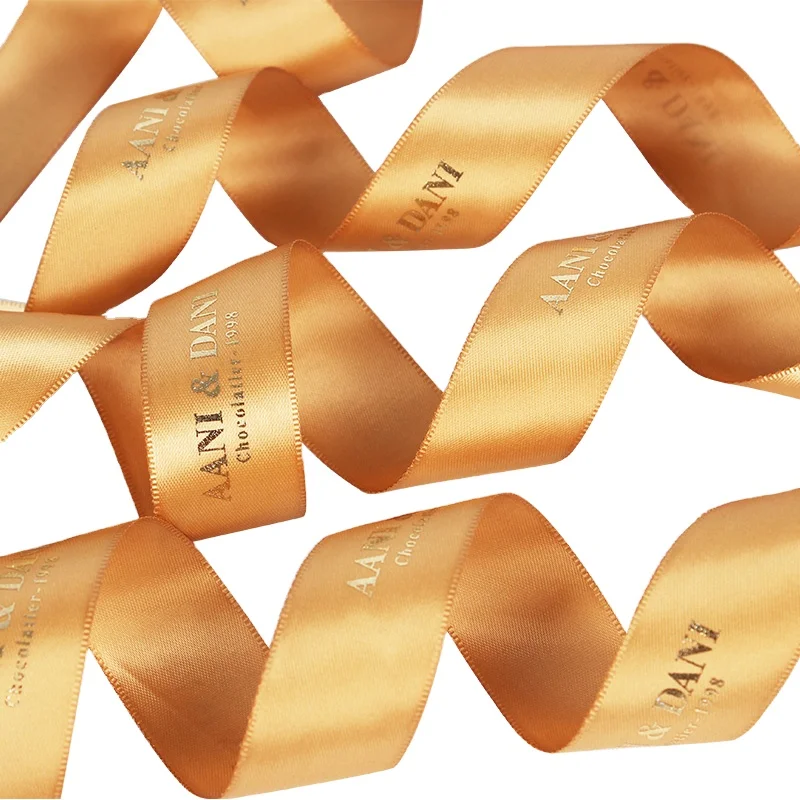 Factory wholesale black satin printed ribbon with logo packaging customized printed polyester ribbon satin gift ribbon