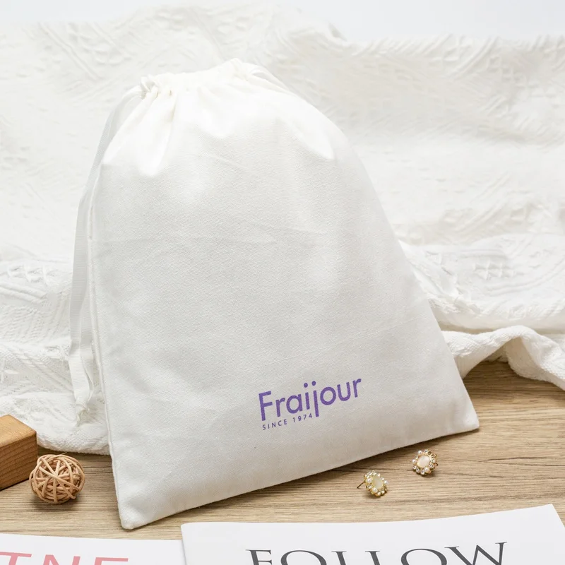 Хлопковая сумка на шнурке маленькая Подарочная хлопчатобумажная 100% тканевая