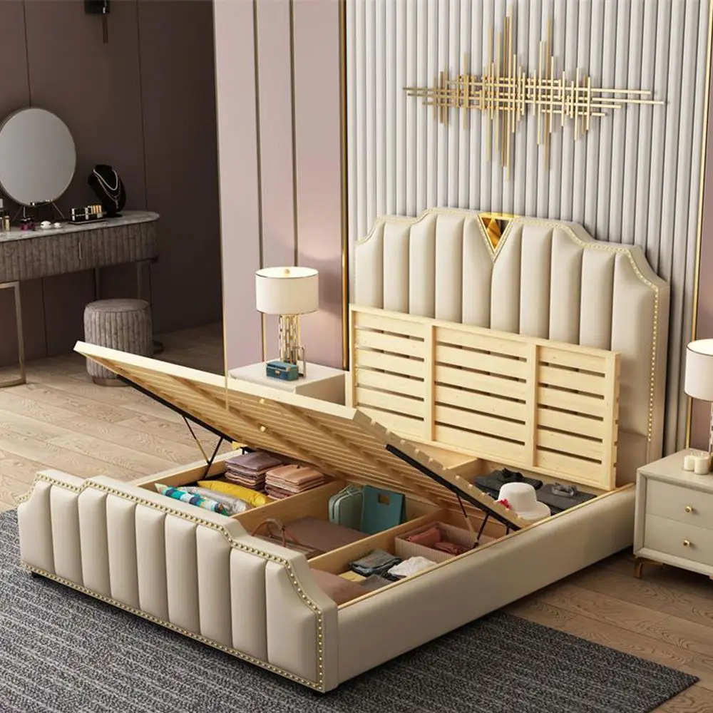 Нордическая современная мебель для спальни с высоким изголовьем 1 8 и 5 метров двуспальная кровать двойной обивкой хранилищем