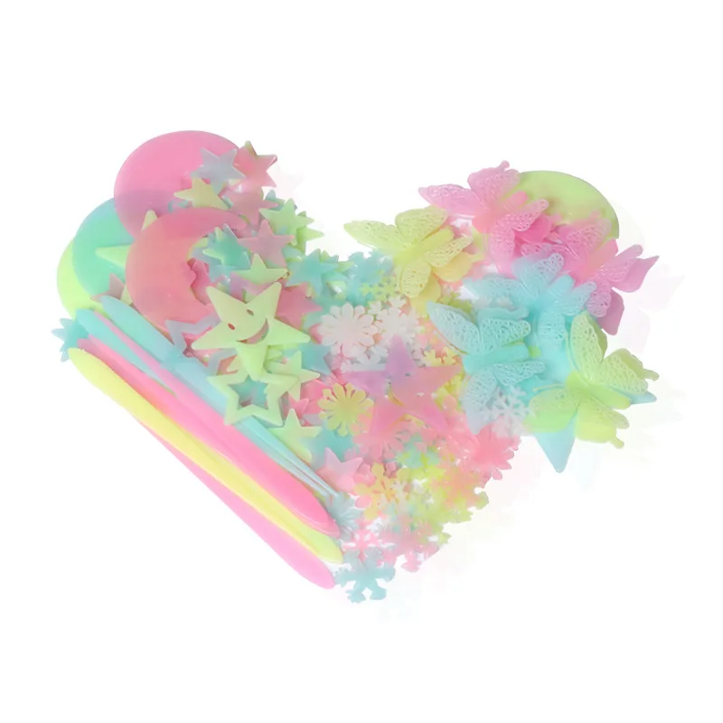 100PCS/Bag 3D Luminous Star Stickers Home Decoration Glow In The Dark Stars Moon Planets Fluorescent Wall Stickers For Kids Room