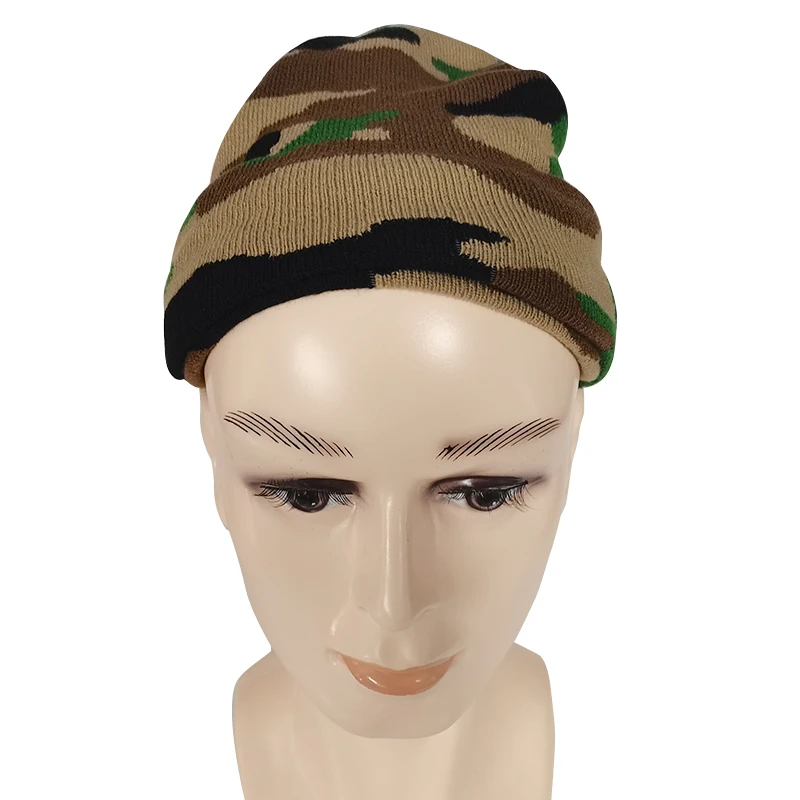 HK29 New arrivals fashion winter warm camo beanie camouflage hat bandanna jacquard knitted wool beanie acrylic hat for men