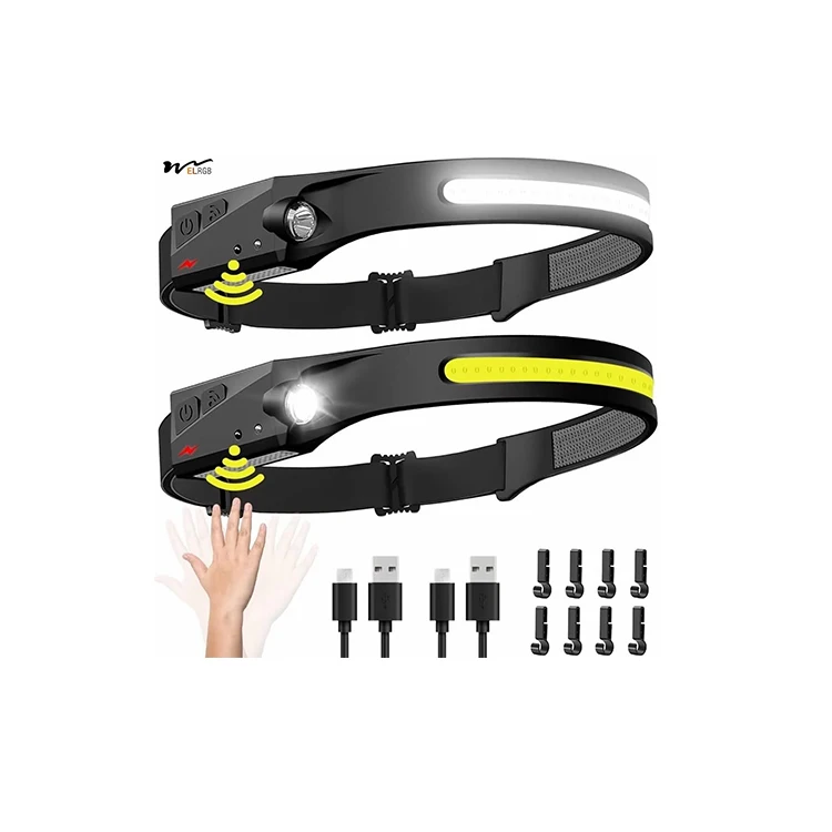 Rechargeable 2PCS 230 degrees Wide Beam with Motion Sensor for Adults Camping Accessories Gear Waterproof Head Light Flashlight