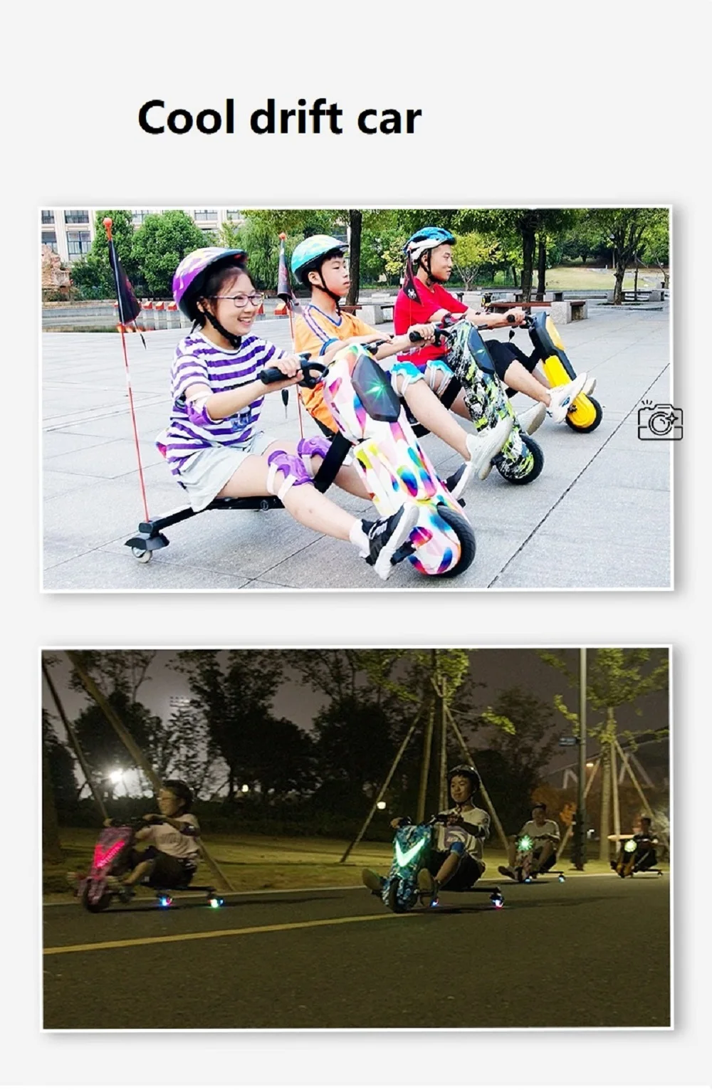 Crazy drift cart for kids 8 inch motor e-scooter 3 wheel speed electric drift kart lithium battery drive drift trike