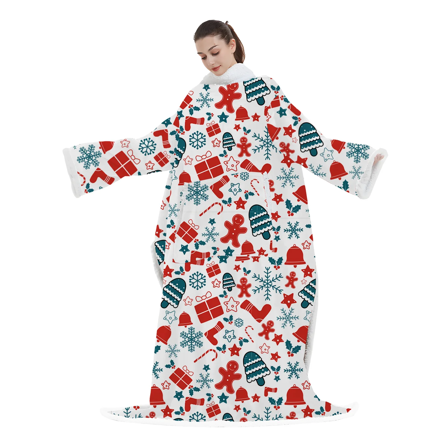 Hotsale Sherpa Wearable Blanket with Sleeves Warm Double Layer Large Flannel Sherpa TV Blanket with Sleeves