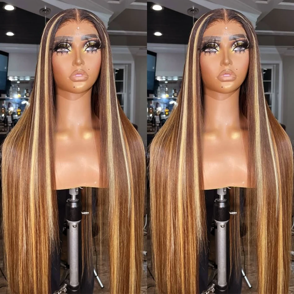 4/27 Color Bone Straight 13x4 Lace Front Wig Brazilian Remy 180 Density 30 32 Inch Highlight Ombre 13x6 Human Hair Wig For Women