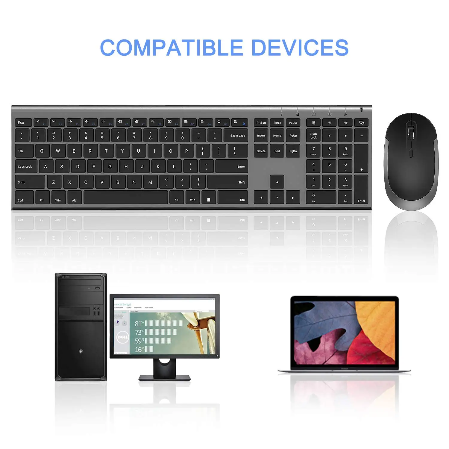2.4GHz Rechargeable Compact Quiet Full Size Keyboard Mouse  Computer Wireless Keyboard and Mouse Combo