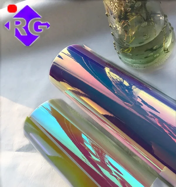 Transparent Self Adhesive Chameleon Rainbow Dichroic Holographic Lamination Film Reflective Sticker For Glass Decoration