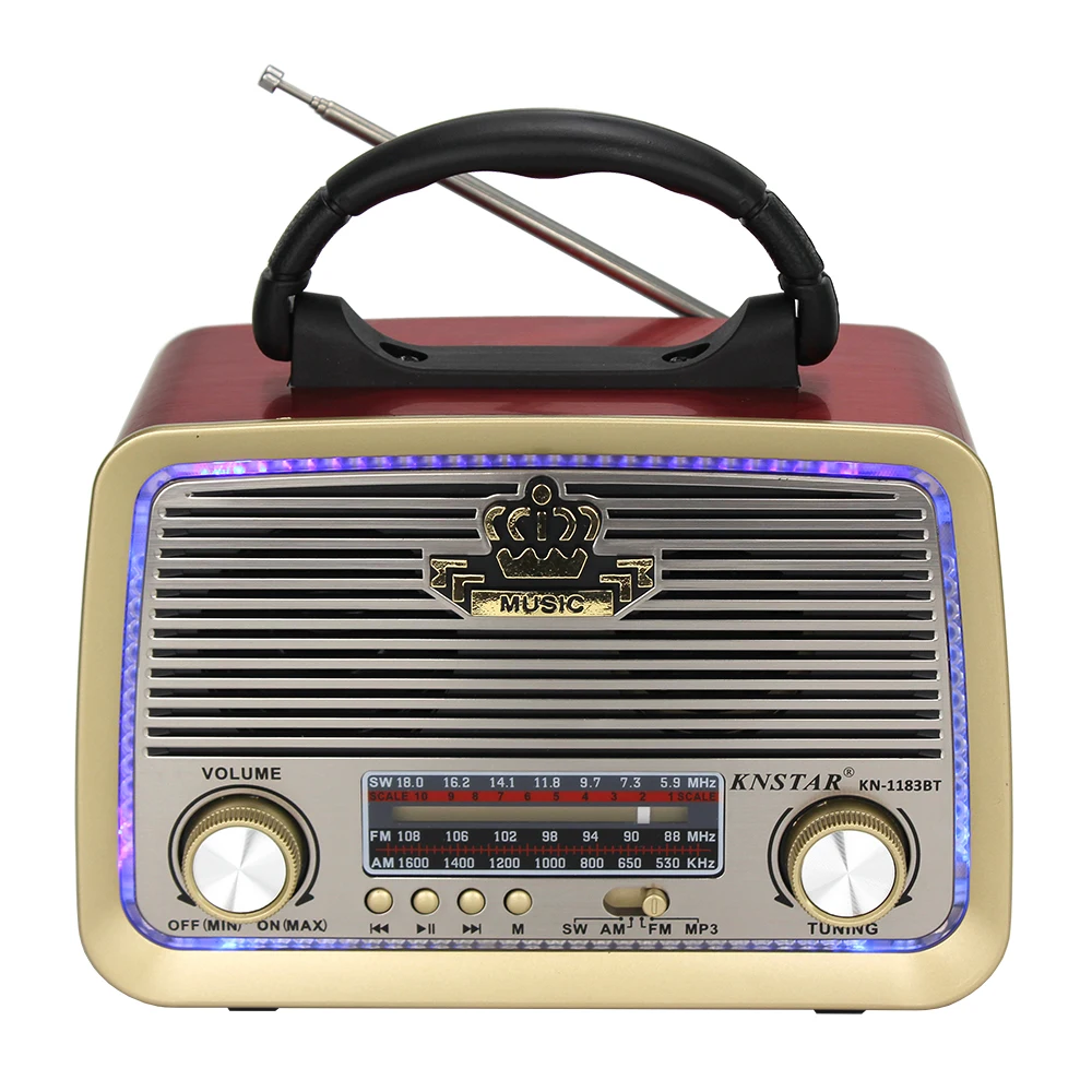 High quality  vintage wooden  fm am sw  3 band  wooden radios USB TF wireless BT radios dico light radios KN-1183BT