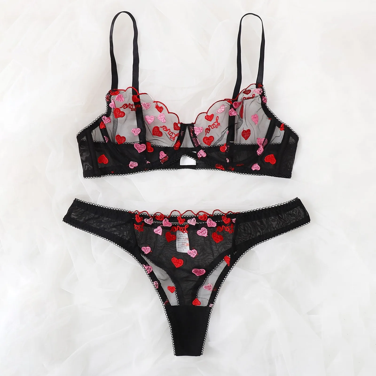 Hot Wholesale Lovely Erotic Intimates Transparent Lace Mesh  Embroidery Women Sexy Lingerie Set Plus size Womens Sexy Underwear