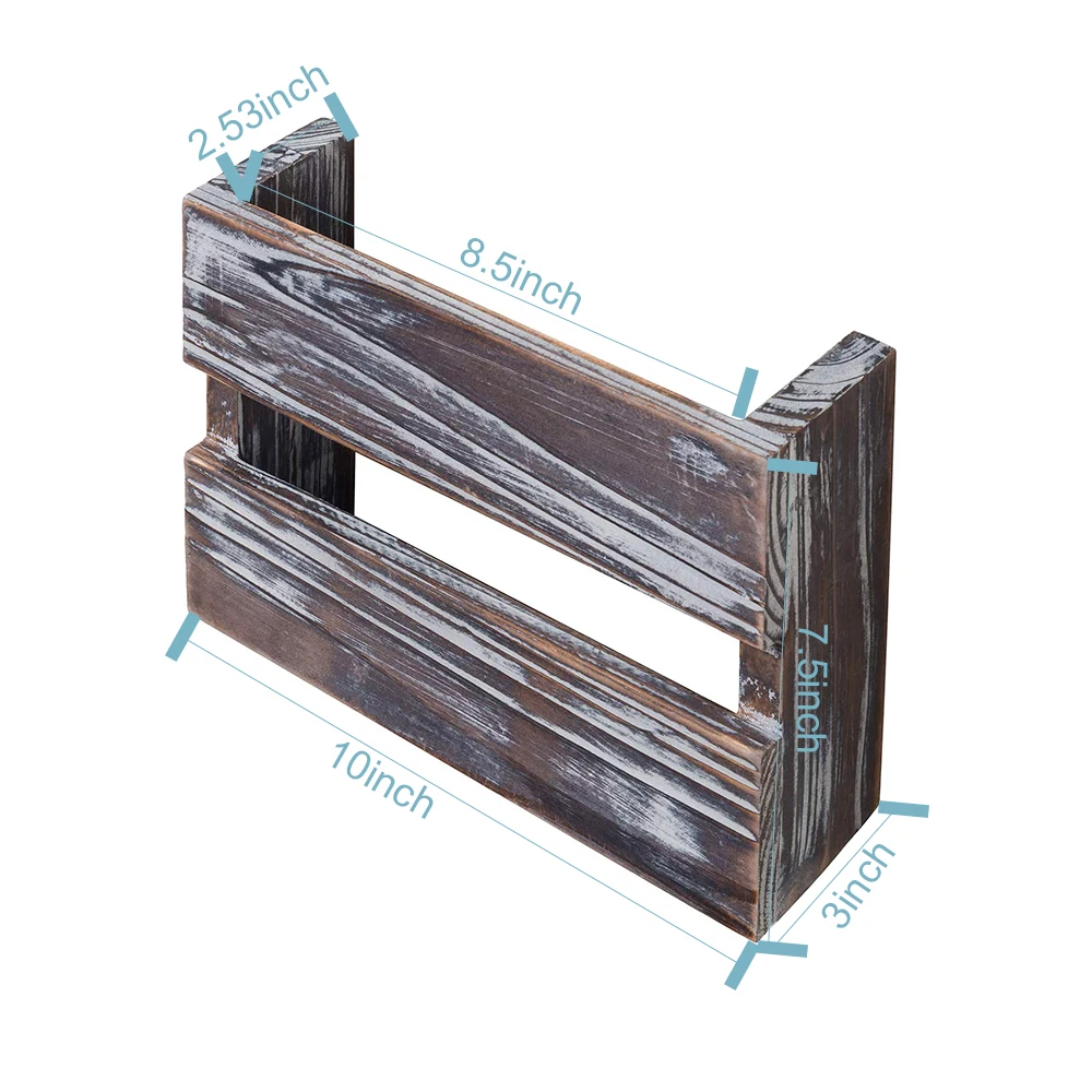 Rustic Torched Wood Magazine Holder Rack Wall Mounted,Wooden Hanging Mail Holder,Office Document File Wall Organizer