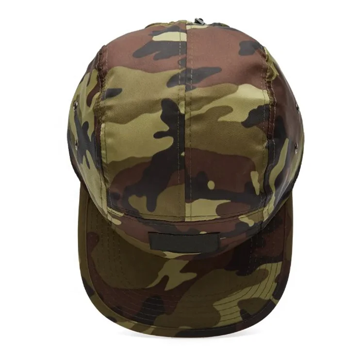 Wholesale Custom Nylon 5 Panel Camo Camp Cap with Label