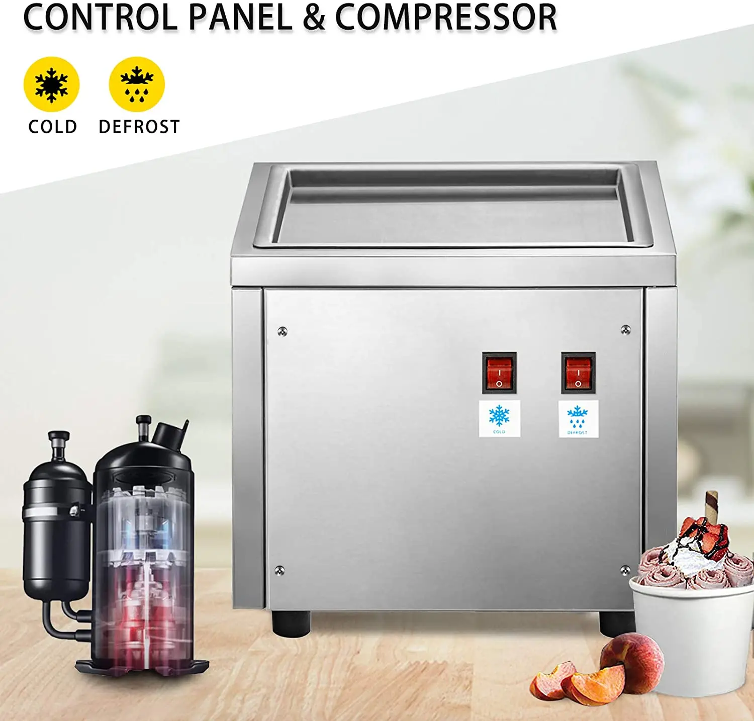 2020 Hot Sale Commercial Stainless Steel Double And Single Flat Pan Roll Fry Ice Cream fried ice cream machine