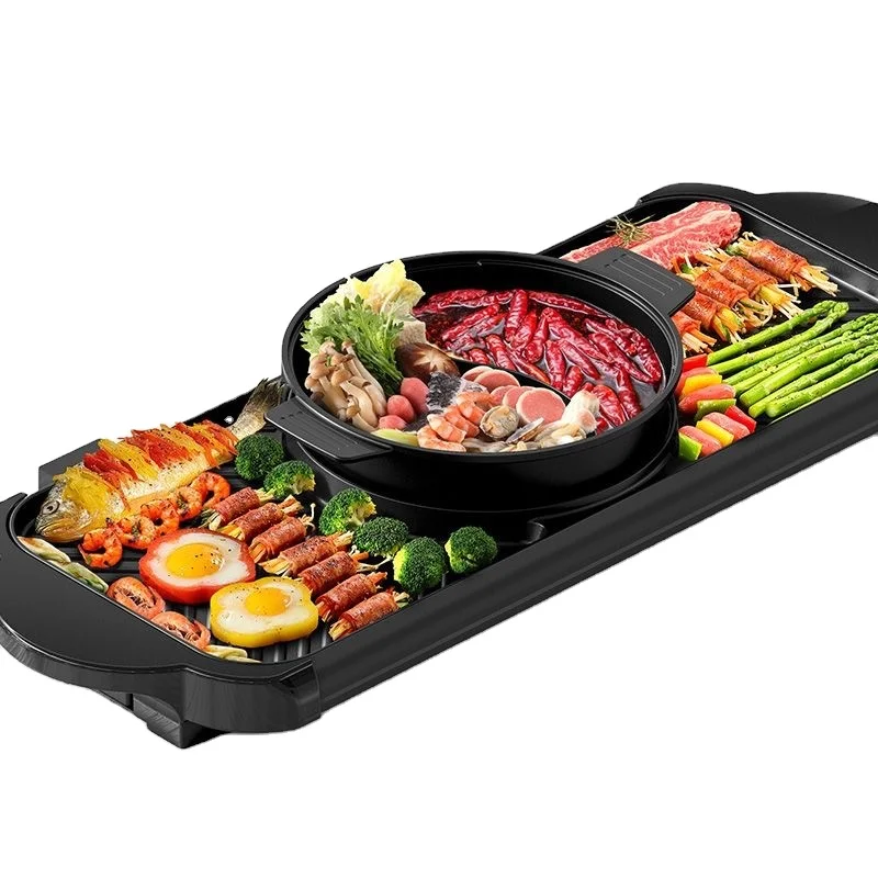 Multifunctional Korean Electric Pan Indoor Smokeless 2-in-1 BBQ & Hot Pot Electric oven and electric baking sheet