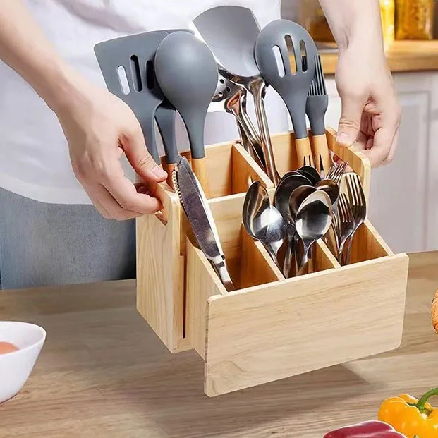 OWNSWING Wood Scalable Cutlery Utensil Holder for Flatware Dinnerware Restaurant Kitchen Utensil Storage Box