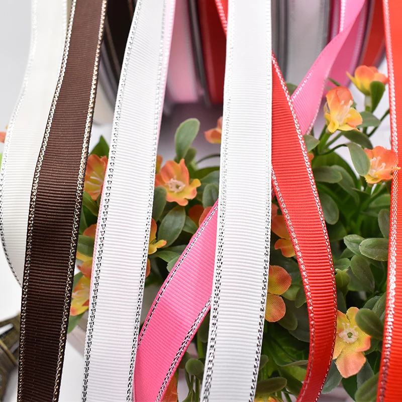 Hanfan Factory Wholesale Custom Double Face Polyester Ribbon With Silver Edge Ribbon