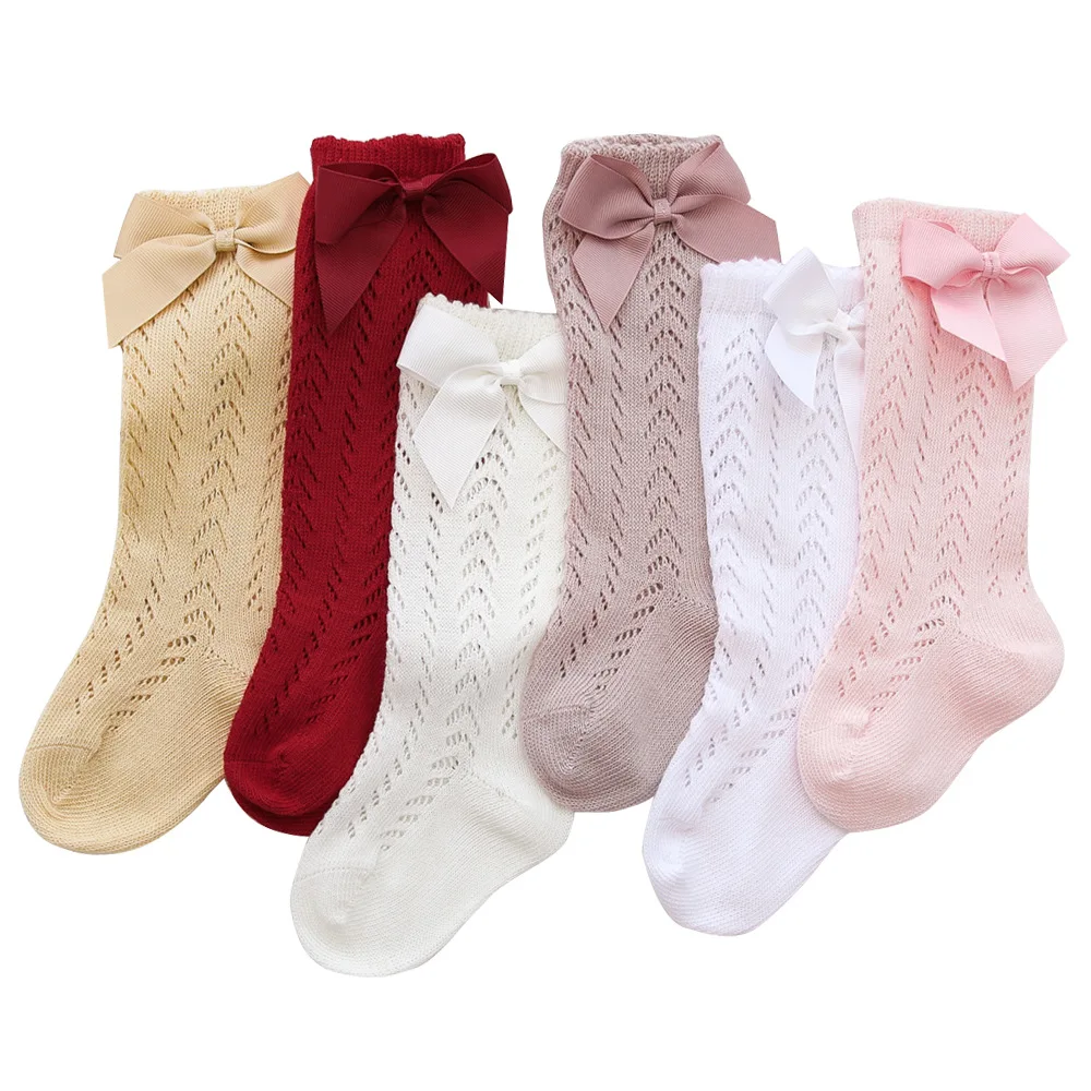 Hot sale breathable solid color autumn cute knit fashionable casual knee high baby socks