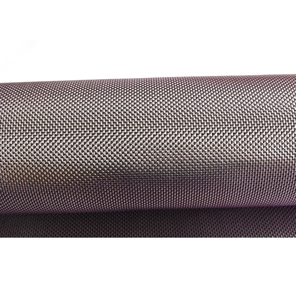 Silver metallic carbon fiber fabric Purple thread Carbon cloth
