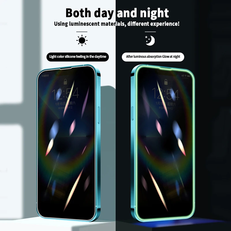 Luminous Fluorescent Anti Spy Privacy Tempered Glass Screen Protector for iphone 11 12 13 14 Pro Max Screen Glow Privacy