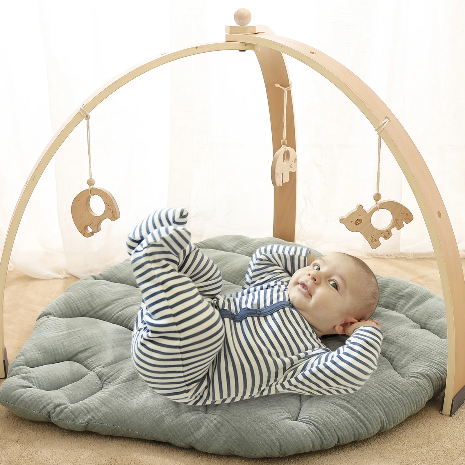 Boutique Maple Triangle Gym + Pendant  Baby Play Gym Easy to Assemble And Foldable For Easy Storage