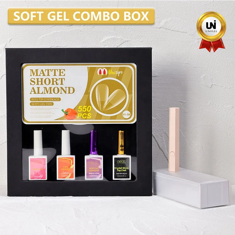 Unigel Wholesale Press On Nail Gel Glue Low MOQ Super Adhesive Tips Soft Gel Polish Set Combo Box