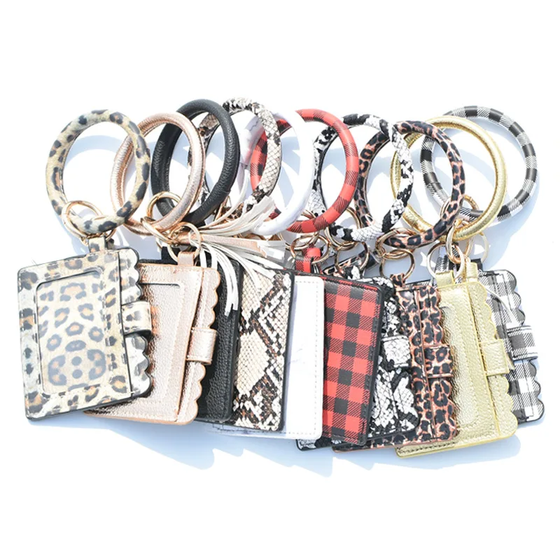 NEW fashion pu Leather Tassel bracelet wristlet keychain wallet women card holder wristlet wallet key chain
