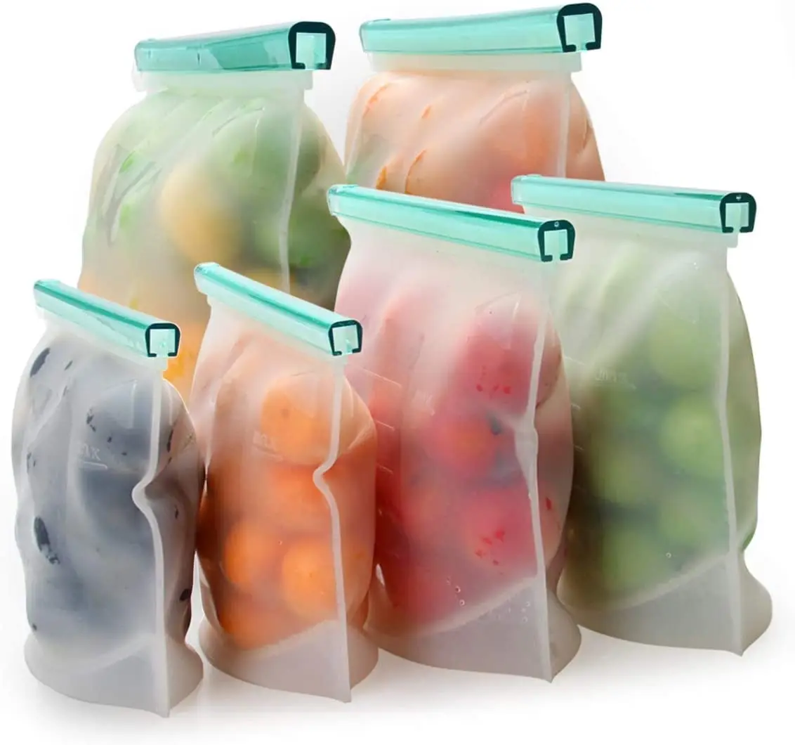 Portable 3 Size Silicone Food Storage Container Bag Sandwich Food Snack Bag Storage Sealing Clips for Freezing Travel Camping