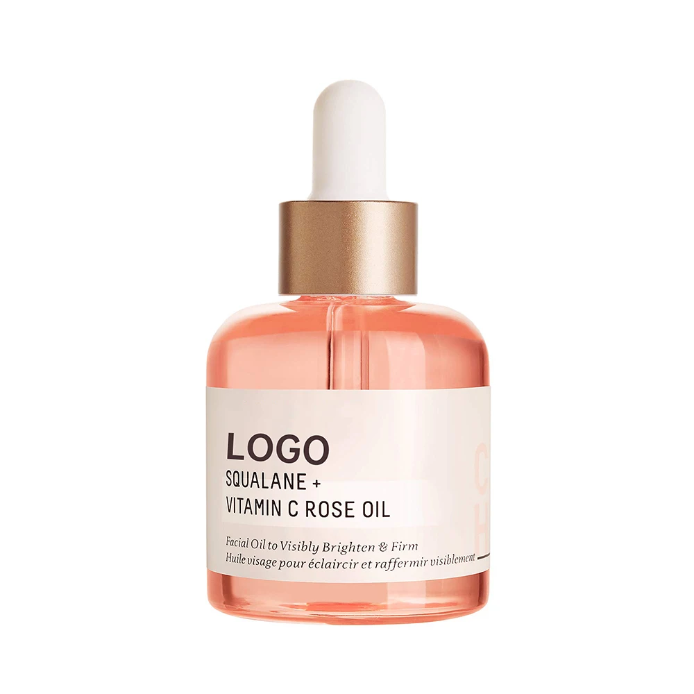 OEM Lid Customize Glass Bottle Logo Keep Makeup Fresh Healthy Radiant Glow Cleansing Rose Squalane Body Oil