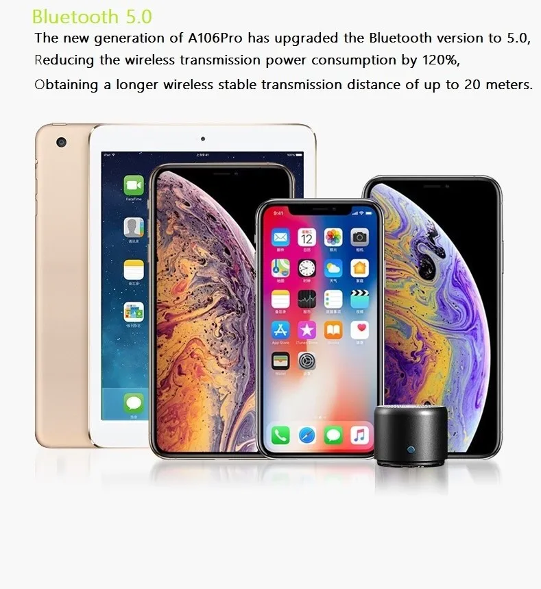 Mini Waterproof Outdoor Home Portable A106 Super Bass Speaker Hans-free Wireless Speaker for Sports MP3 Music Playing