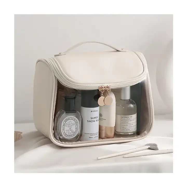 Luxury PVC Cosmetic Bag Lady Washbag PU Makeup Storage Bag PVC Clear Travel Hanging Bag