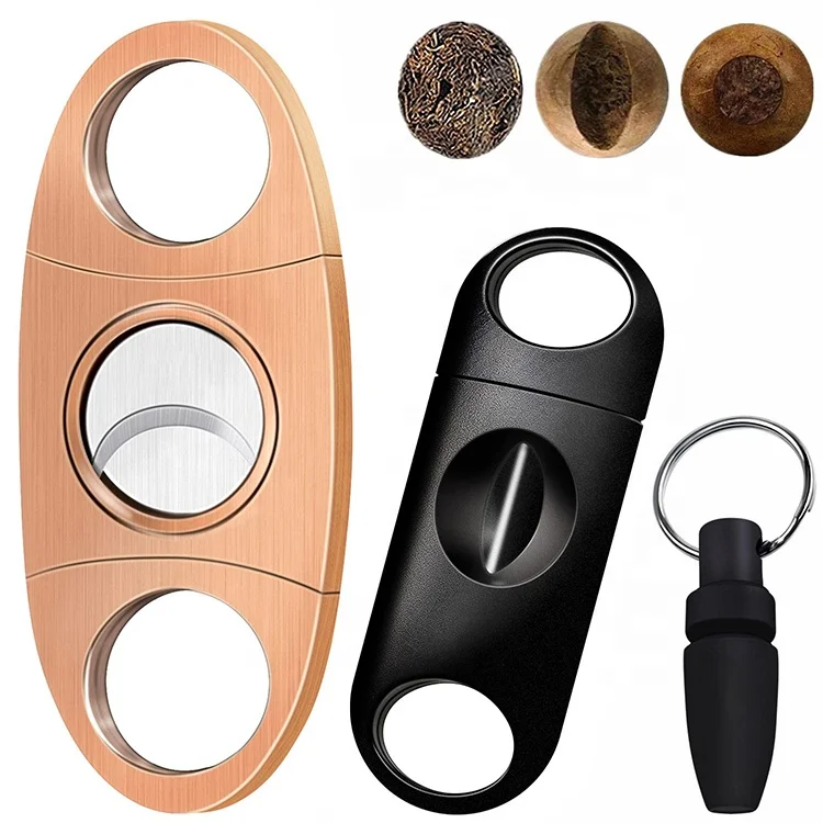 Hot-selling custom 3 pack cigar cutter set contained stainless steel guillotine enlarge V-Cut cigar punch