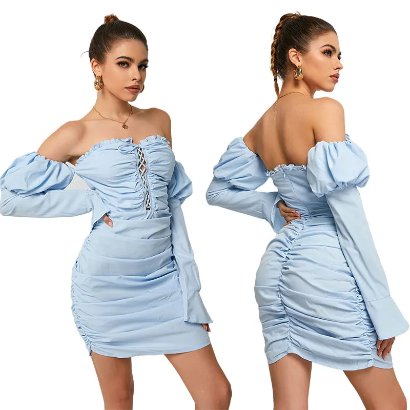 Wholesale New Women Party Strapless Wear Sexy Off Shoulder Bodycon Mini Evening Dress Summer Sexy & Club Customized Color Simple