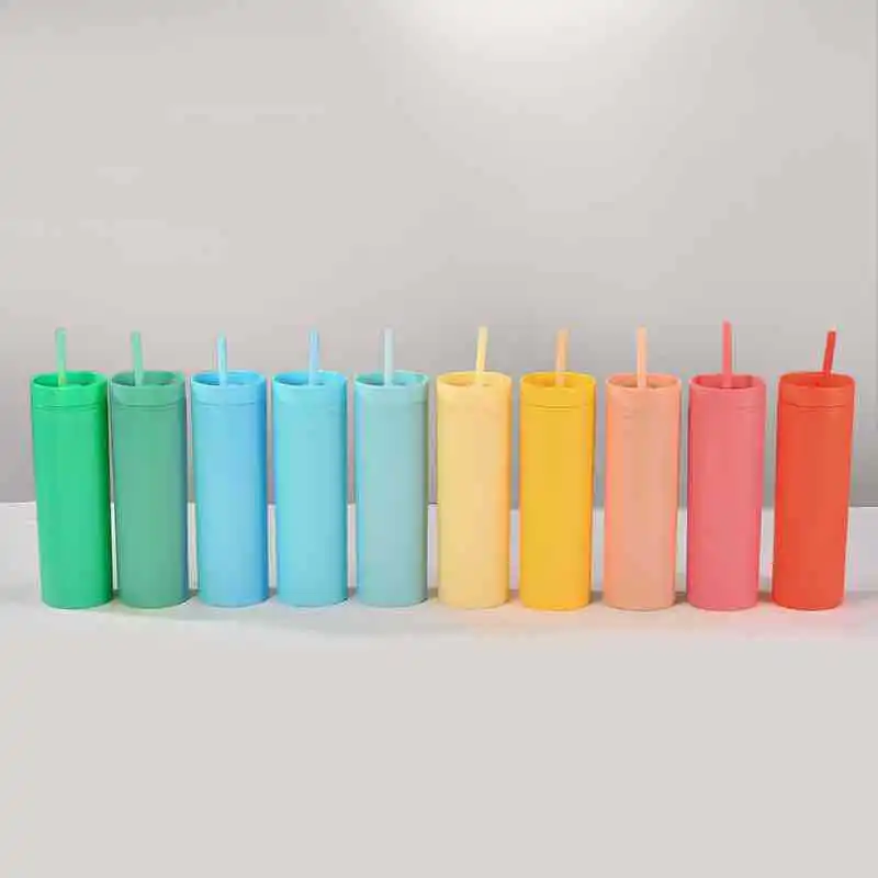 822-30 Custom 16oz home travel double layer plastic drinking straw cups cute