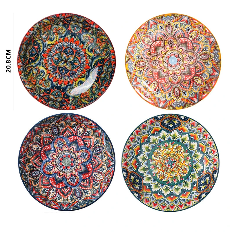 Hot Selling 8' Ceramic Plate Bohemia Pattern Household Under Glaze Color Tableware High Quality Plate